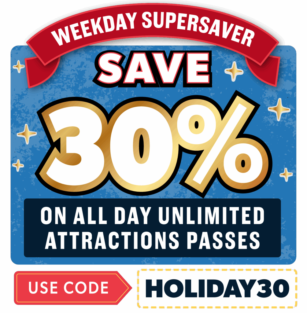 save 30% on all day unlimited attractions passes