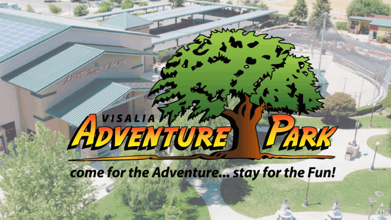 Visalia Adventure Park - logo with aerial view of park