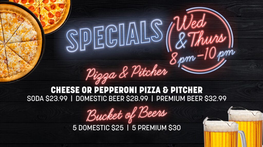 After Dark Pizza and Pitcher specials at Boomers Boca