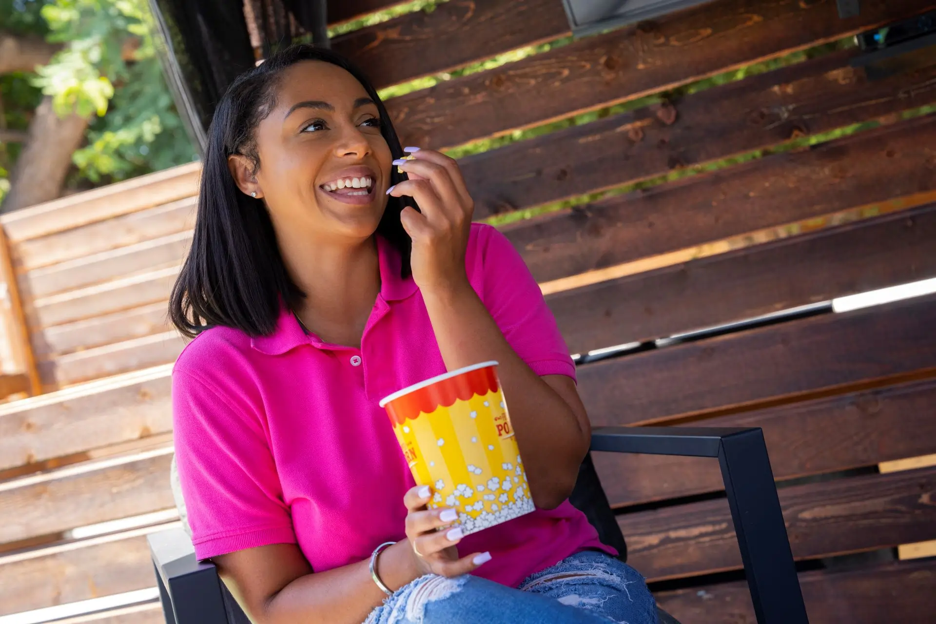Woman sitting in cabana